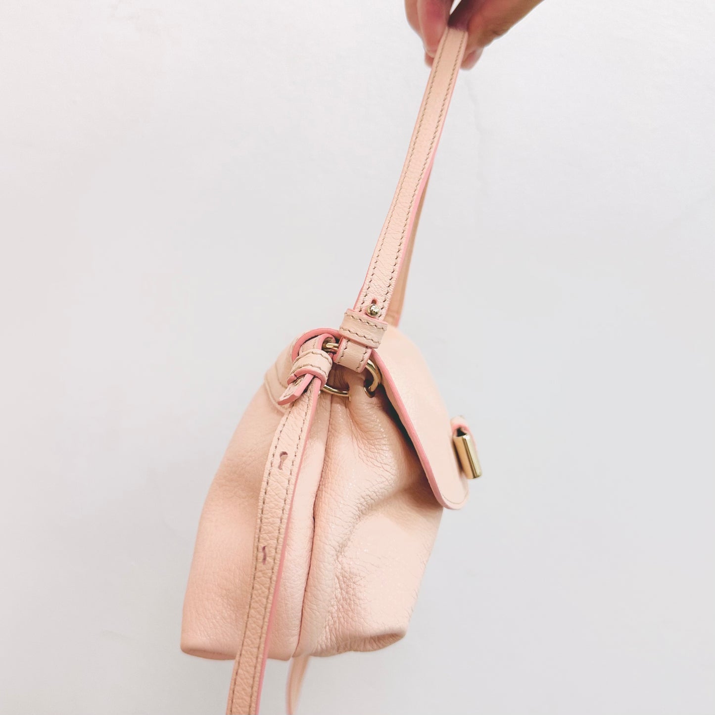 Chloe Lily Bliss Pink Bow Monogram Logo Pebbled Leather Top Handle Flap Shoulder Sling Bag