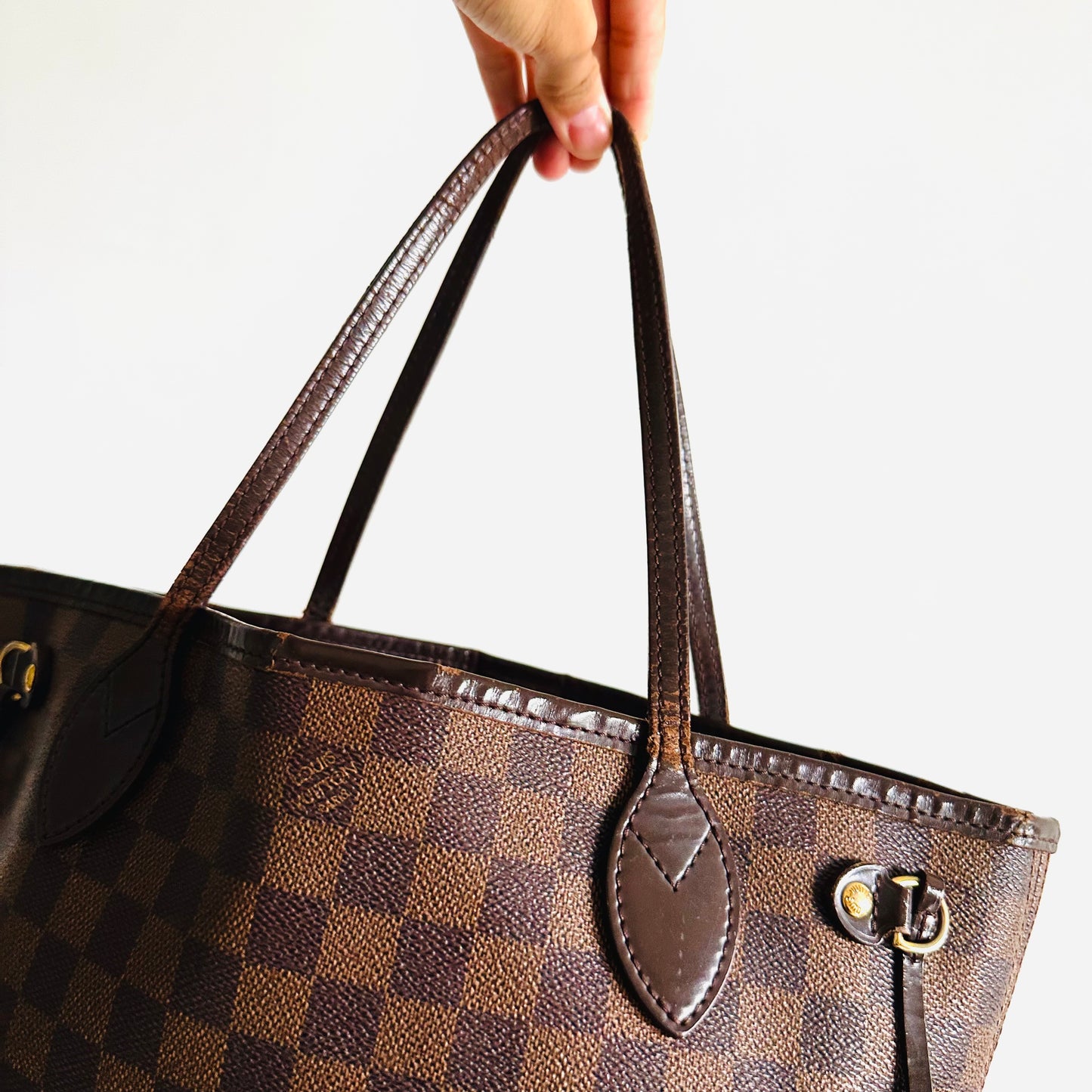 Louis Vuitton LV Neverfull PM DE Damier Ebene Monogram Logo GHW Neverfull PM Shoulder Shopper Tote Bag