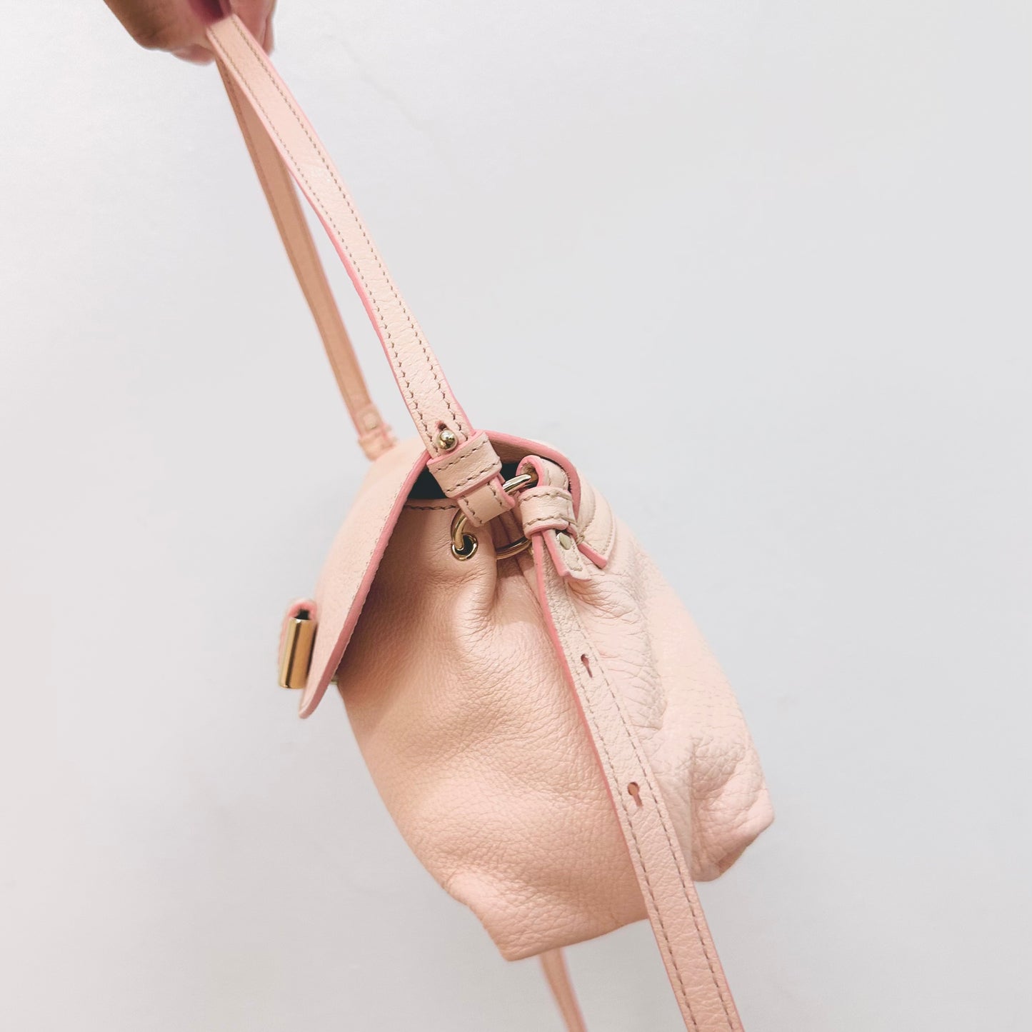 Chloe Lily Bliss Pink Bow Monogram Logo Pebbled Leather Top Handle Flap Shoulder Sling Bag