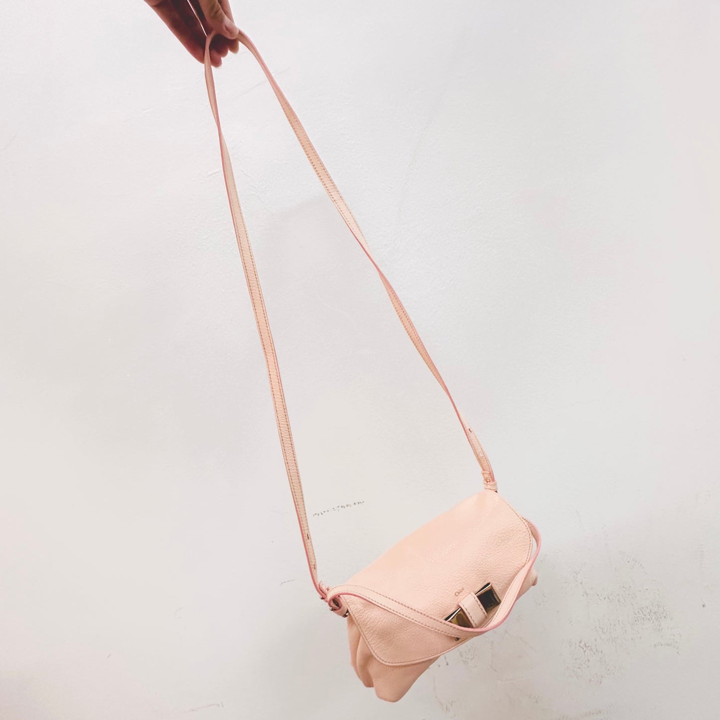 Chloe Lily Bliss Pink Bow Monogram Logo Pebbled Leather Top Handle Flap Shoulder Sling Bag