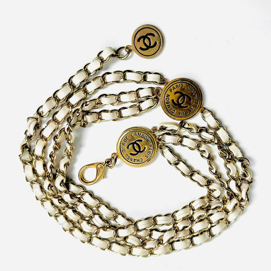 Chanel CC White GHW Gold Giant Multiple Monogram Logo Chain Leather Layered Triple Iconic Belt