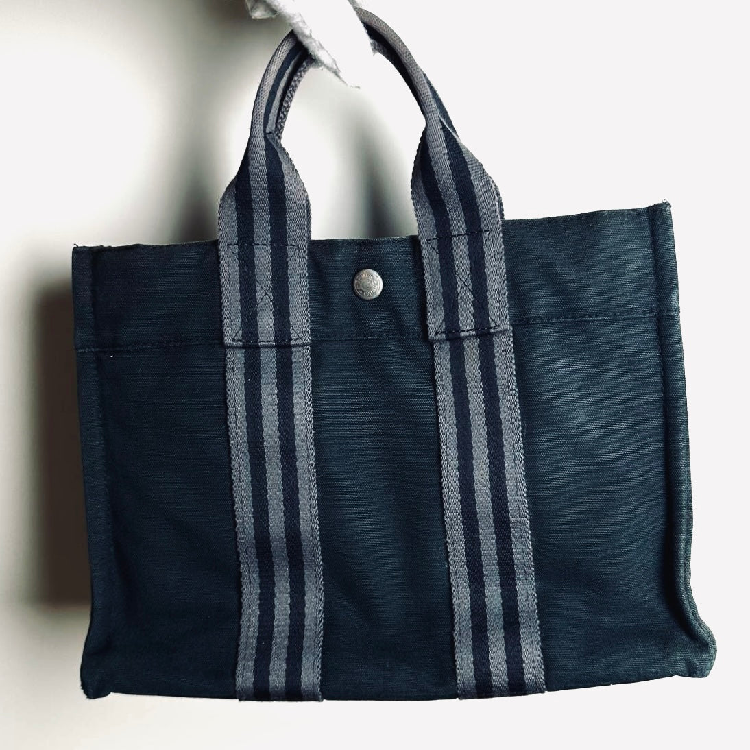 Hermes Navy Blue Herline Fourre Fool Toile PM Structured Shopper Tote Bag