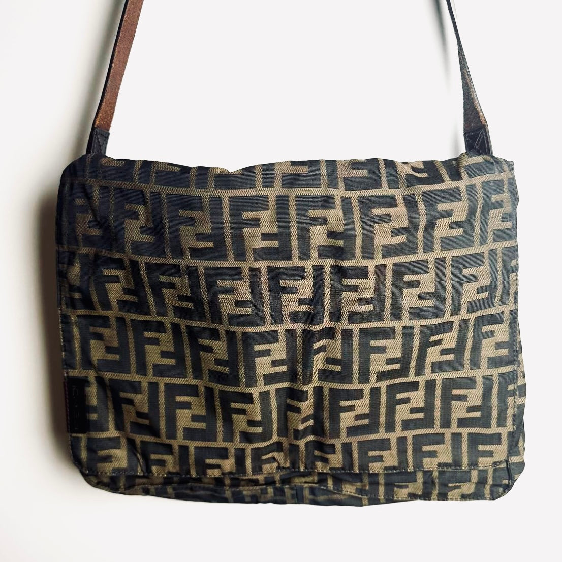Fendi Brown FF Zucca Monogram Logo Full Flap Shoulder Sling Bag