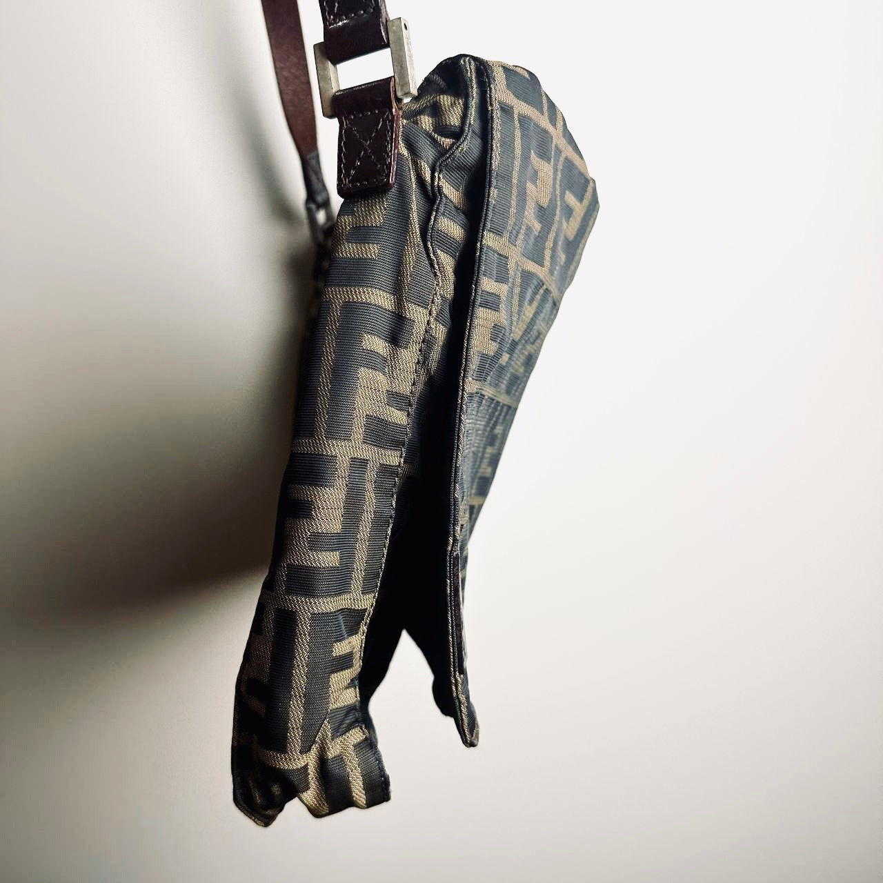 Fendi Brown FF Zucca Monogram Logo Full Flap Shoulder Sling Bag