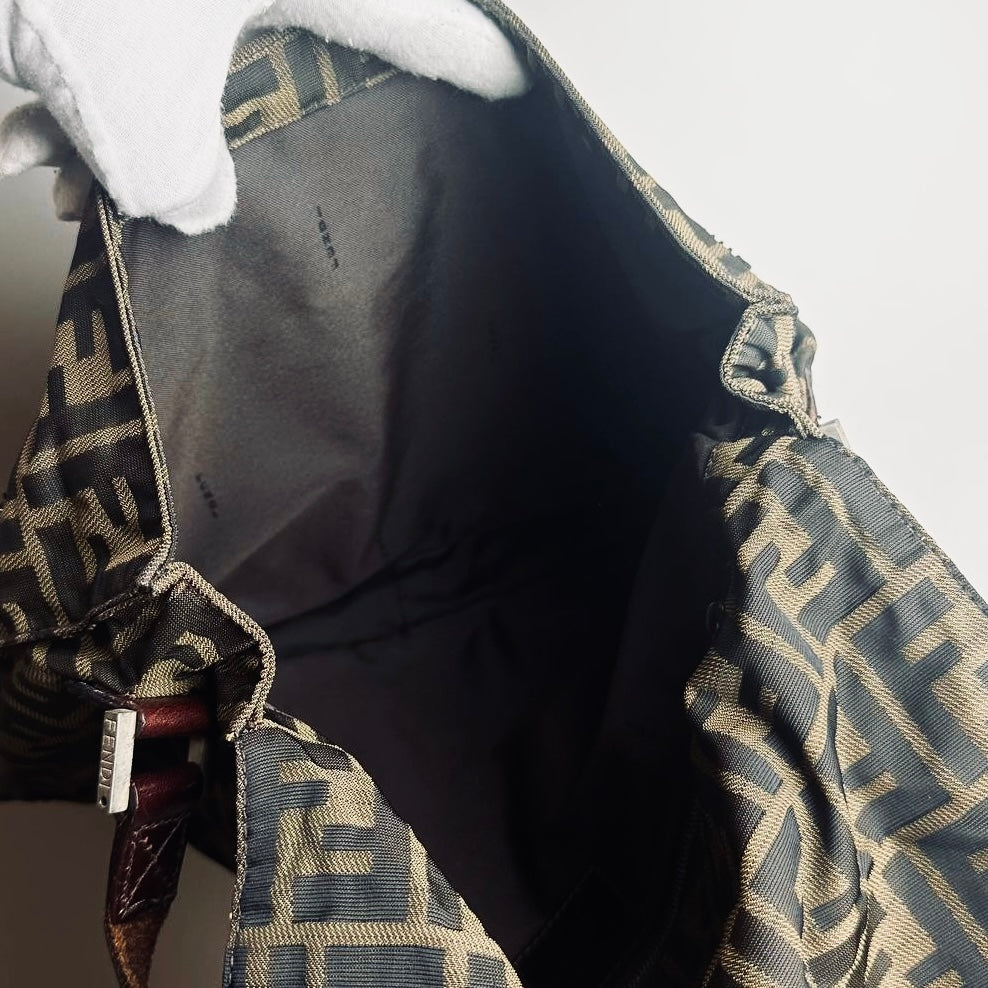 Fendi Brown FF Zucca Monogram Logo Full Flap Shoulder Sling Bag