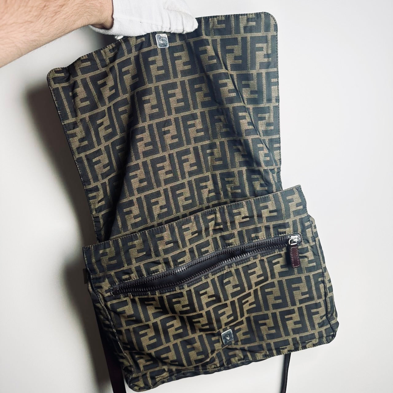 Fendi Brown FF Zucca Monogram Logo Full Flap Shoulder Sling Bag