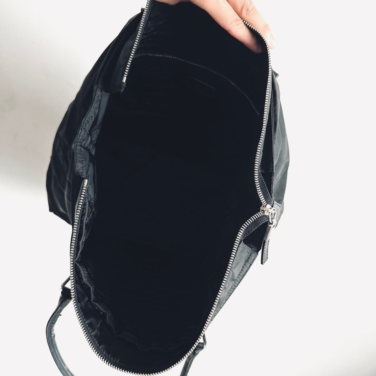 Prada Black Tessuto Classic Logo Nylon & Leather Shopper Shoulder Tote Bag