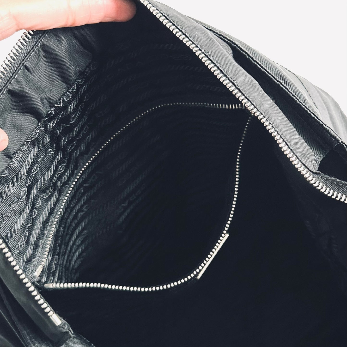 Prada Black Tessuto Classic Logo Nylon & Leather Shopper Shoulder Tote Bag