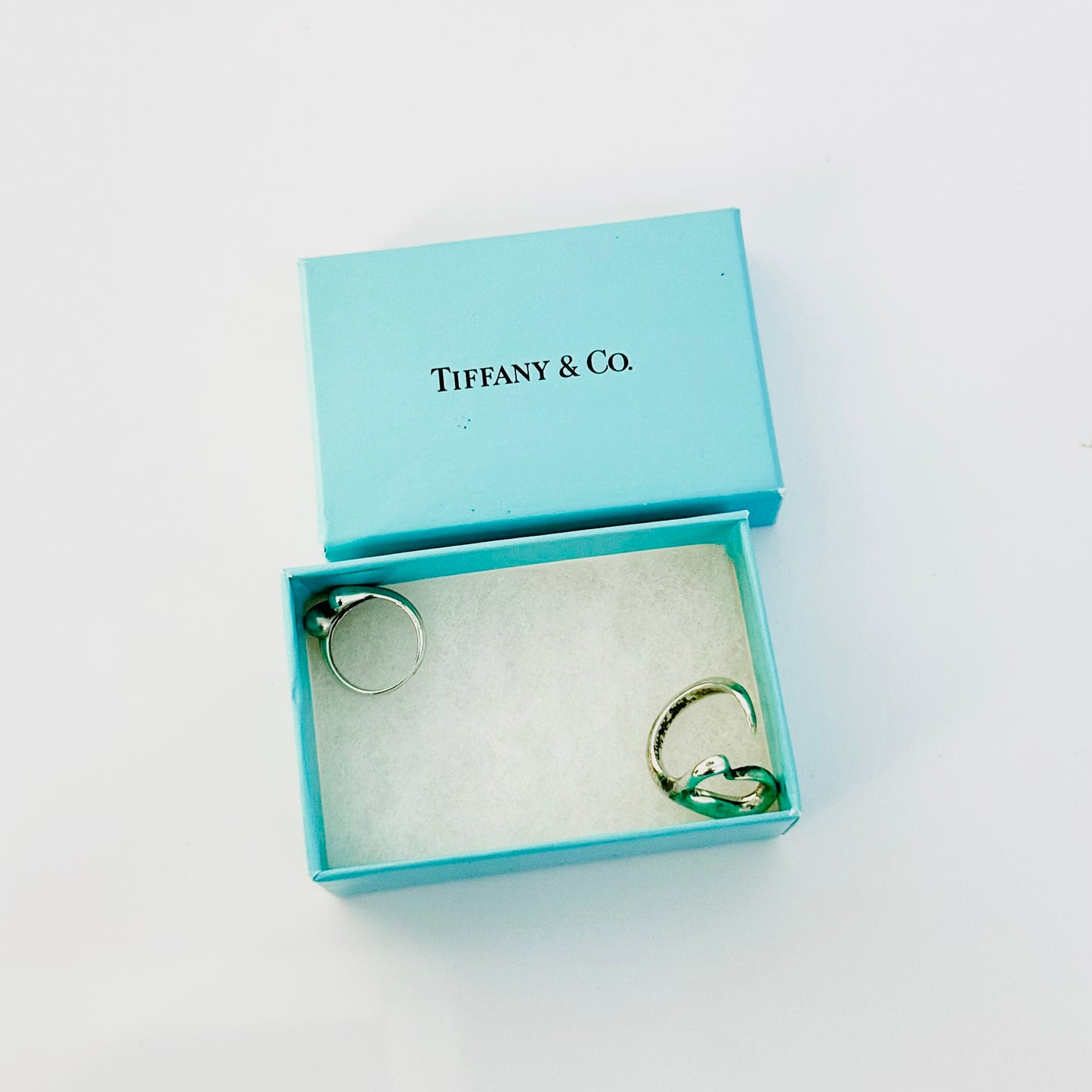 Tiffany & Co T&C Open Heart & Curve Elsa Peretti Classic 925 Sterling Silver Set of Rings