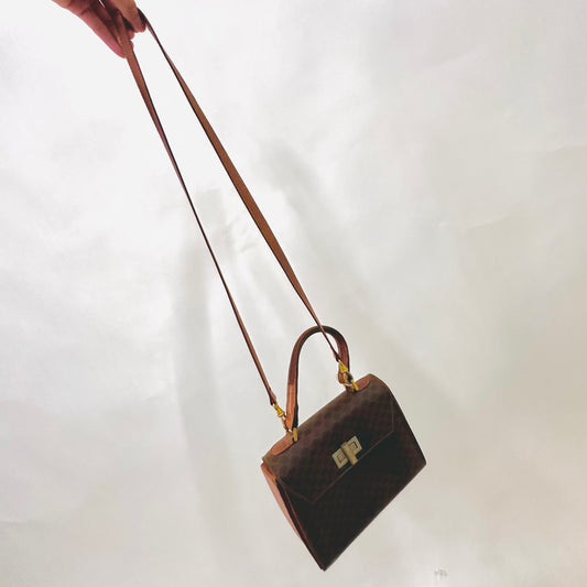 Celine Triomphe Macadam Monogram Logo GHW Bandouliere Turnlock Vintage Top Handle 2-Way Shoulder Sling Bag