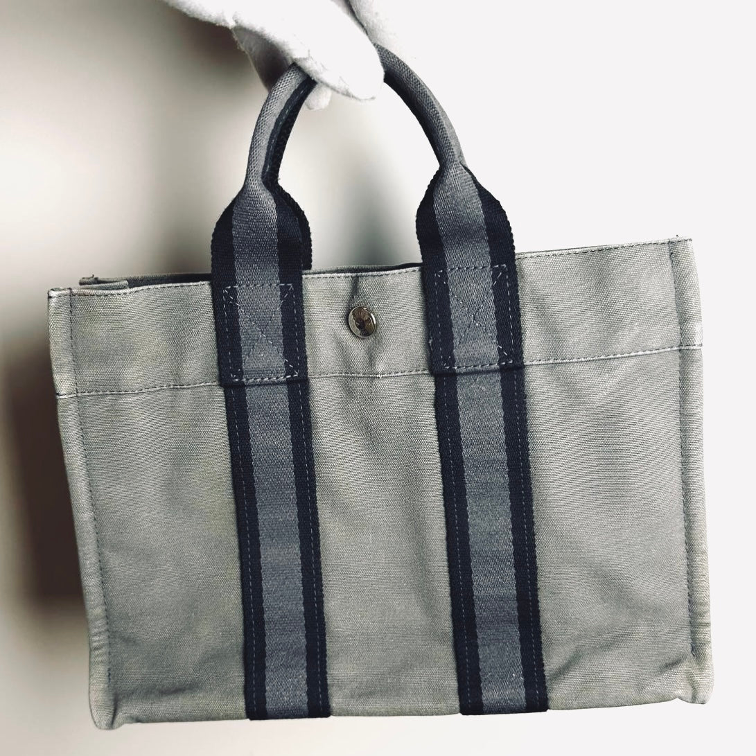 Hermes Herline Grey Fourre Fool Toile PM Structured Shopper Tote Bag