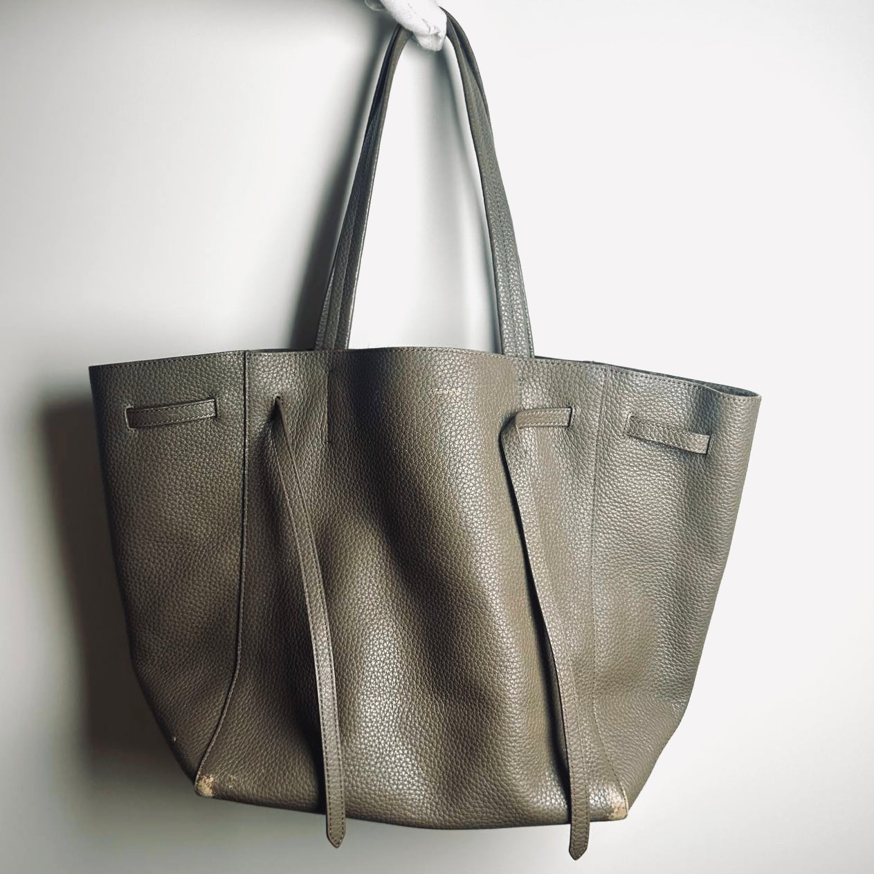 Celine Taupe GHW Cabas Phantom Medium Monogram Logo Shopping Shoulder Tote Bag Soft Grained Calfskin