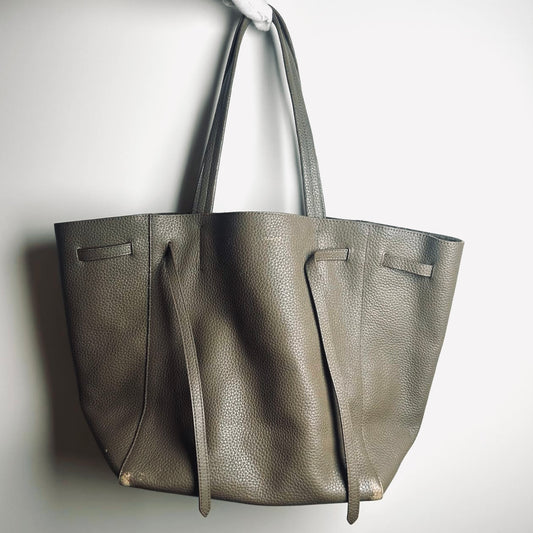 Celine Taupe GHW Cabas Phantom Medium Monogram Logo Shopping Shoulder Tote Bag Soft Grained Calfskin