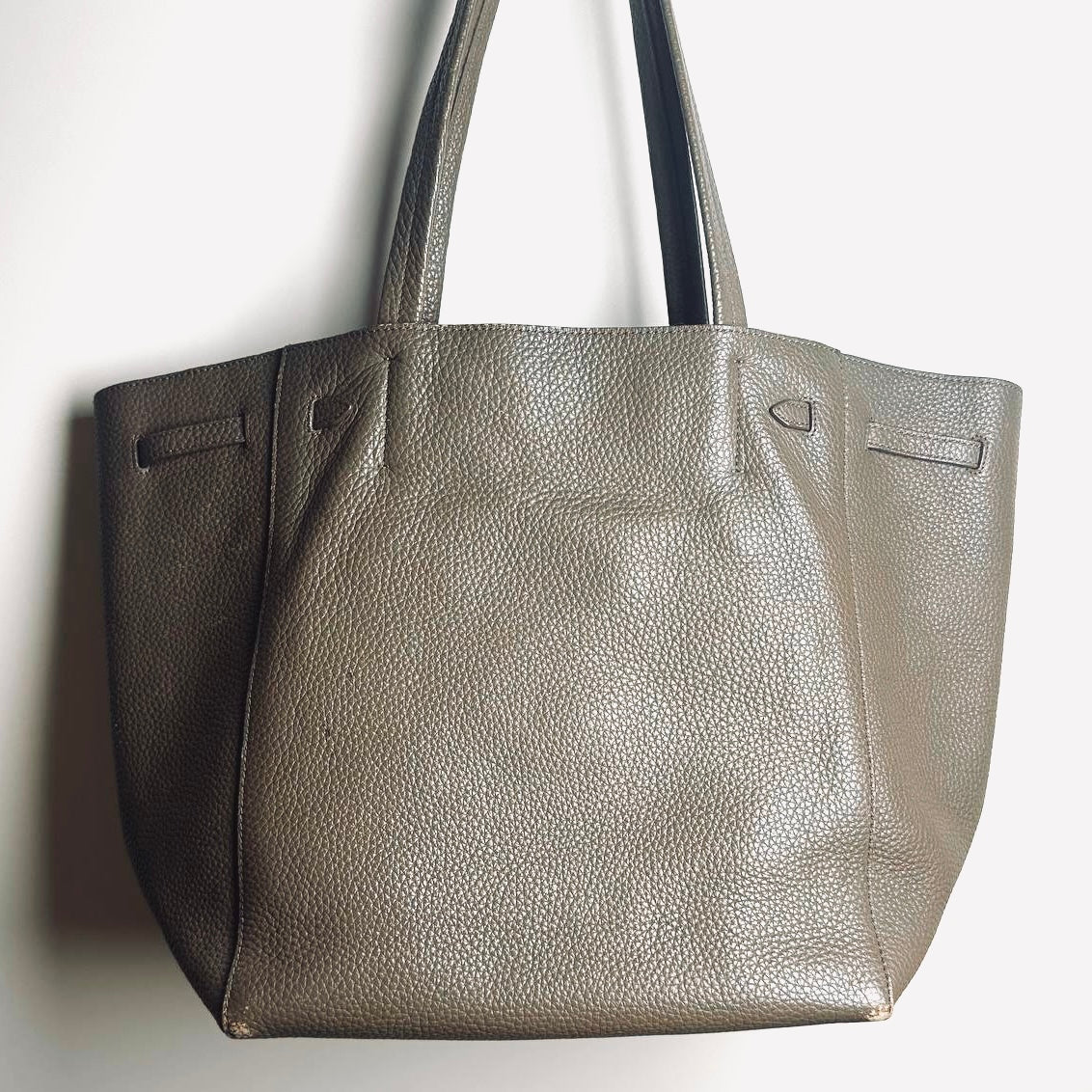 Celine Taupe GHW Cabas Phantom Medium Monogram Logo Shopping Shoulder Tote Bag Soft Grained Calfskin