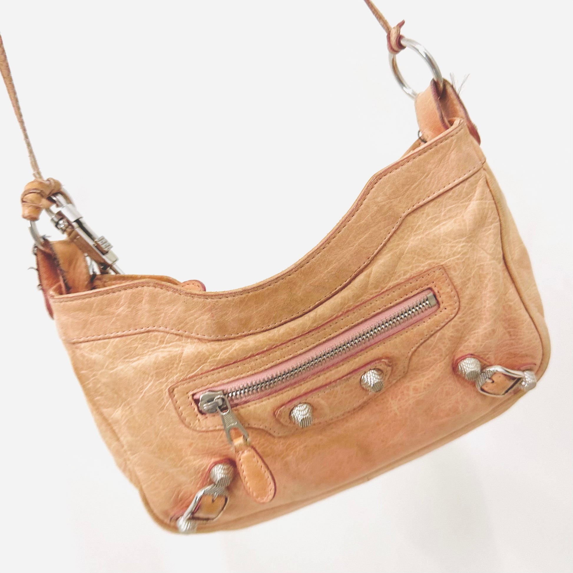 Balenciaga Peach Pink Hip Classic Giant 12 Studs Shoulder Sling