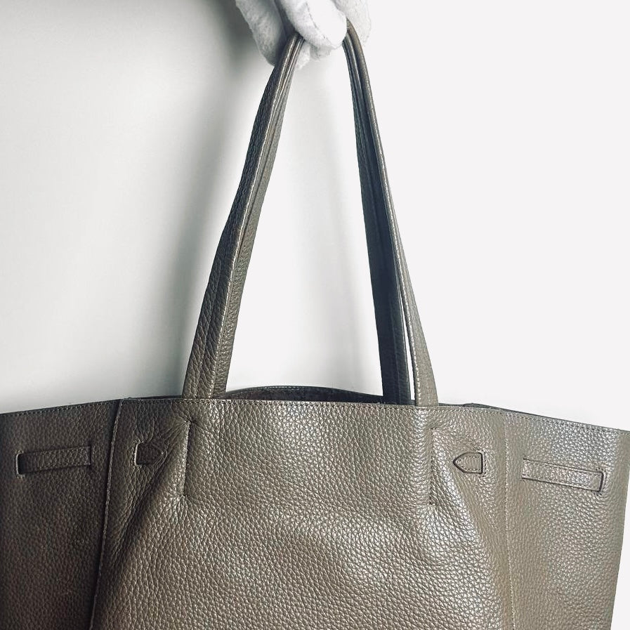 Celine Taupe GHW Cabas Phantom Medium Monogram Logo Shopping Shoulder Tote Bag Soft Grained Calfskin
