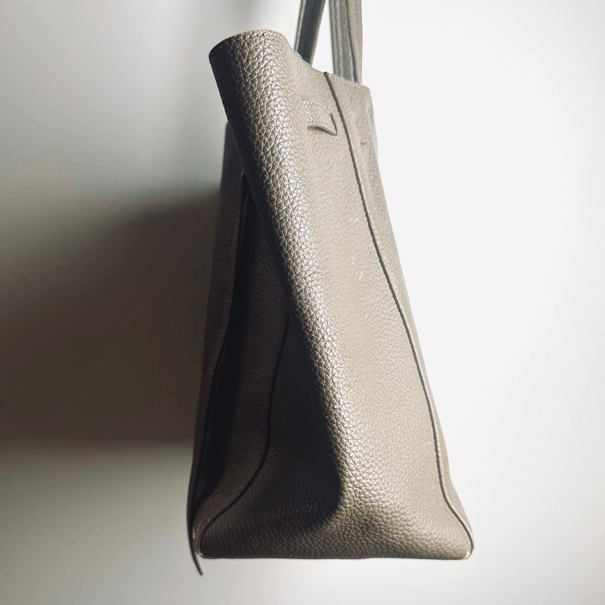 Celine Taupe GHW Cabas Phantom Medium Monogram Logo Shopping Shoulder Tote Bag Soft Grained Calfskin