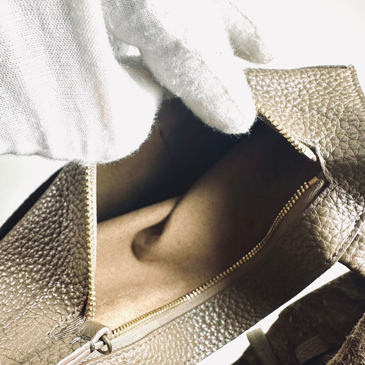 Celine Taupe GHW Cabas Phantom Medium Monogram Logo Shopping Shoulder Tote Bag Soft Grained Calfskin