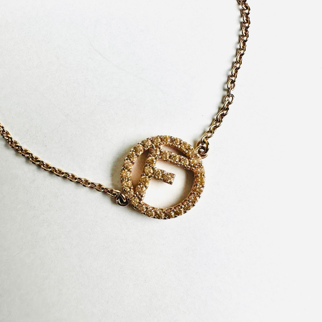 Fendi FF Monogram Logo Rose Gold & Crystals F Chain Bracelet