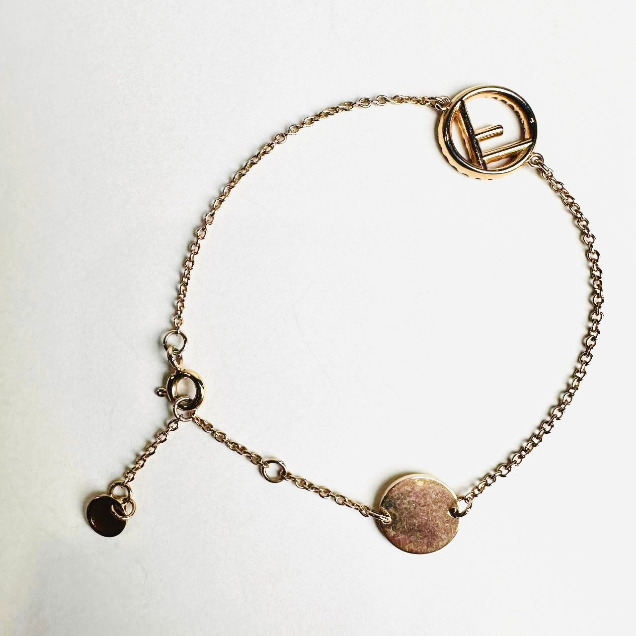 Fendi FF Monogram Logo Rose Gold & Crystals F Chain Bracelet