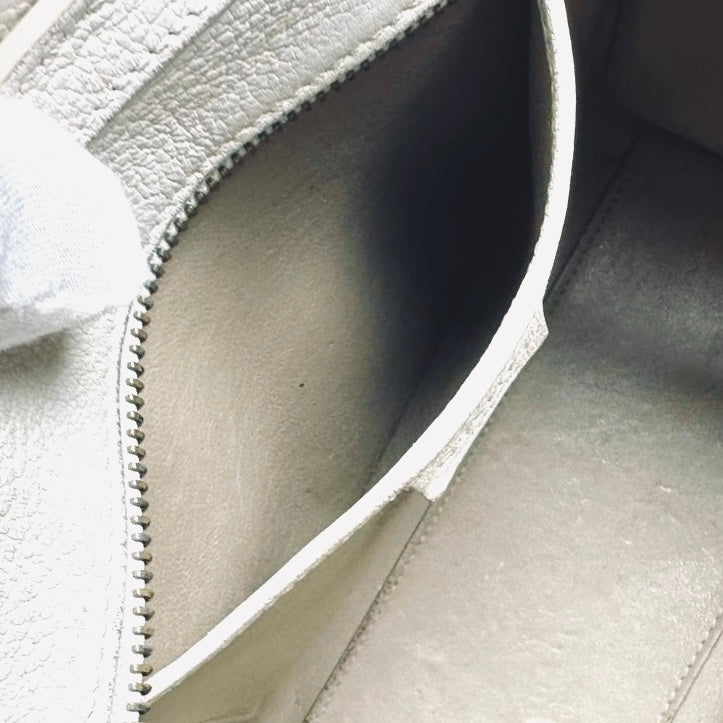 Celine Nano Luggage White GHW Grained Calfskin Monogram Logo 2-Way Top Handle Shoulder Sling Bag