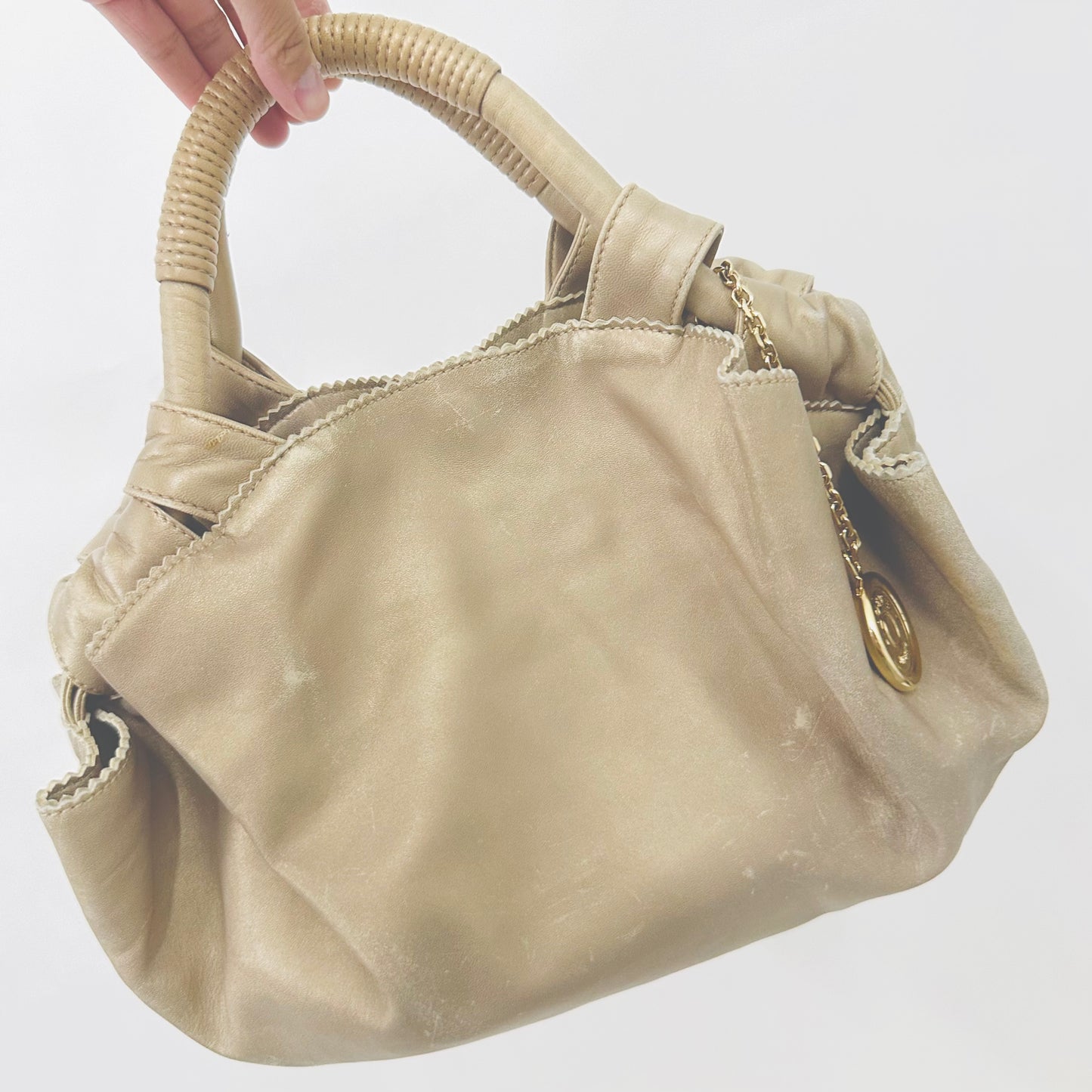 Loewe Mauve Beige GHW Nappa Aire Leather Giant Anagram Logo Monogram Small Bucket Hobo Shoulder Shopper Tote Bag