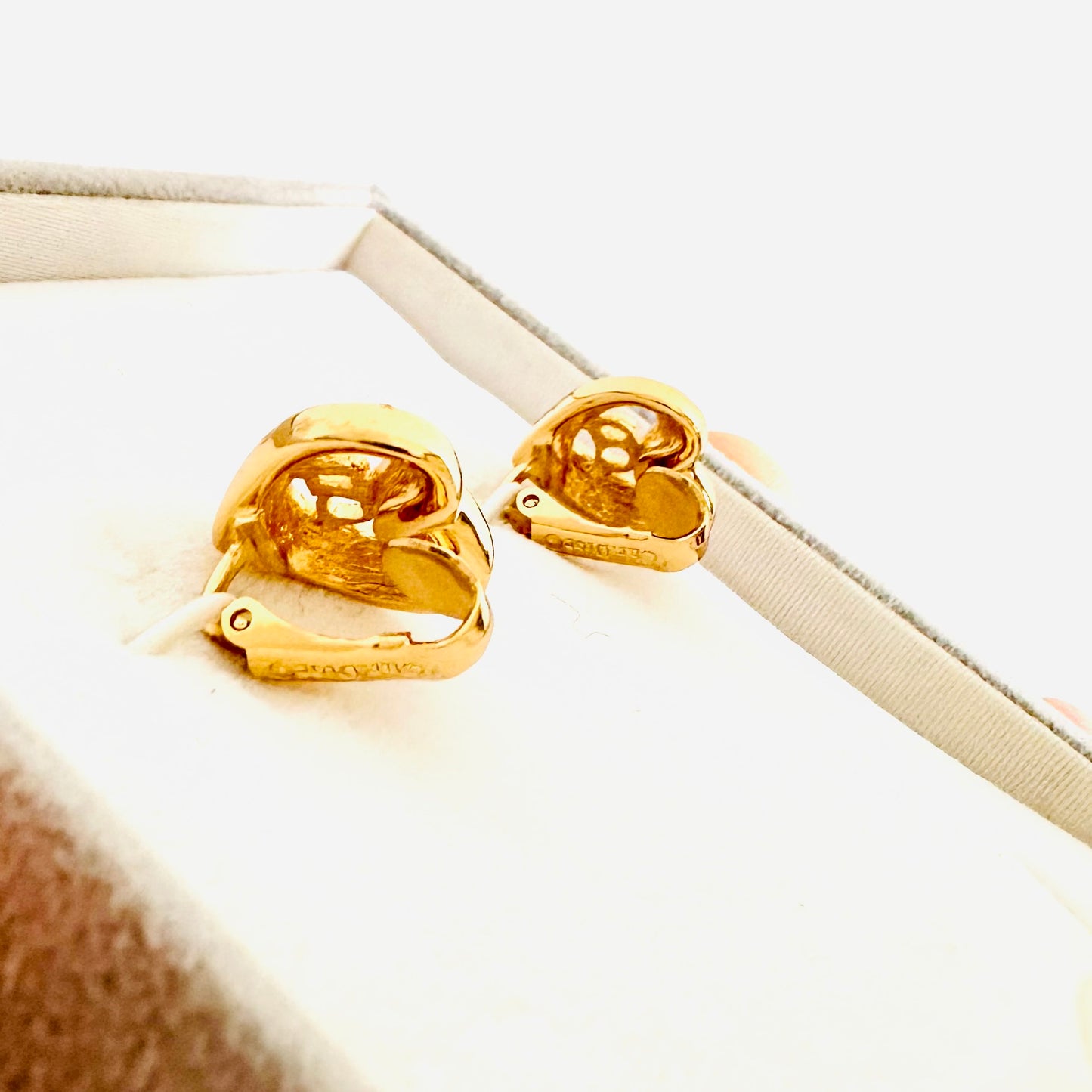 Christian Dior CD Gold Heart & Crystals Classic Monogram Logo Signature Vintage Earrings