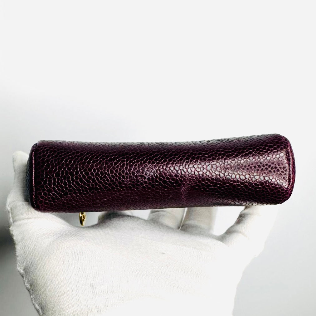 Chanel Maroon Burgundy GHW Giant CC Monogram Logo Caviar Leather Zip Pouch Clutch Case 3s