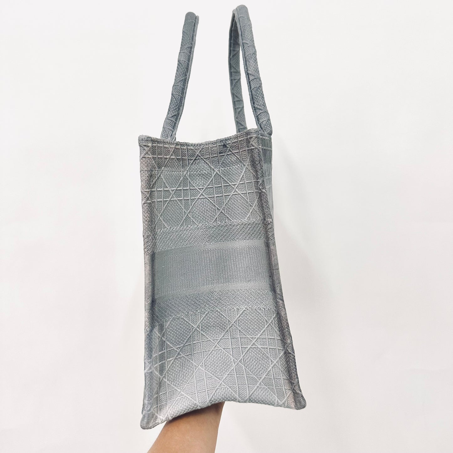 Christian Dior CD Gray / Grey Cannage Quilted Embroidery Monogram Logo Medium Book Tote Bag