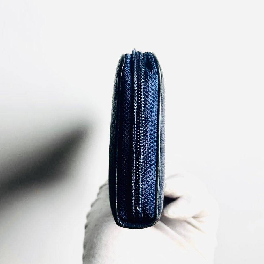 Chanel Navy Blue GHW Giant CC Monogram Logo Chevre Leather Zippy Zip Around Long Wallet 22s