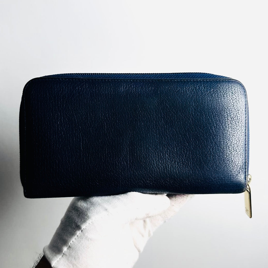Chanel Navy Blue GHW Giant CC Monogram Logo Chevre Leather Zippy Zip Around Long Wallet 22s