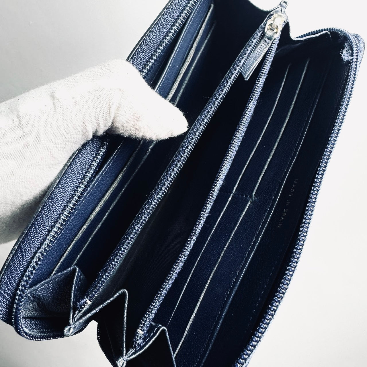 Chanel Navy Blue GHW Giant CC Monogram Logo Chevre Leather Zippy Zip Around Long Wallet 22s