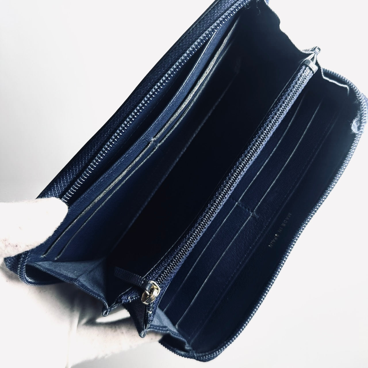 Chanel Navy Blue GHW Giant CC Monogram Logo Chevre Leather Zippy Zip Around Long Wallet 22s