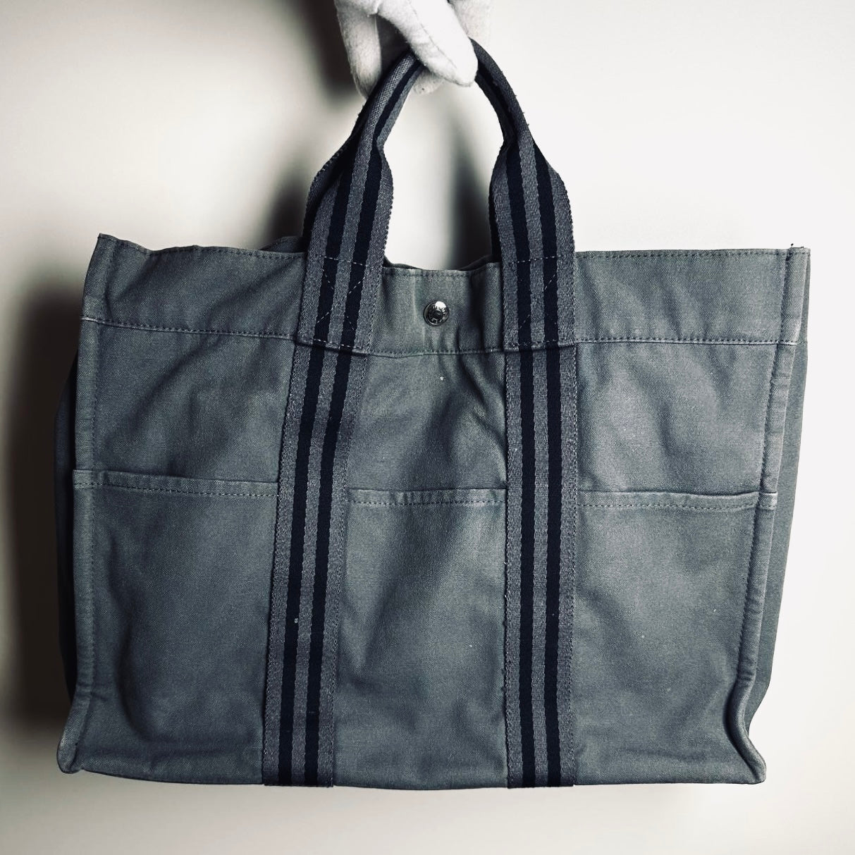 Hermes Dark Grey Herline Fourre Fool Toile MM Structured Shopper Tote Bag