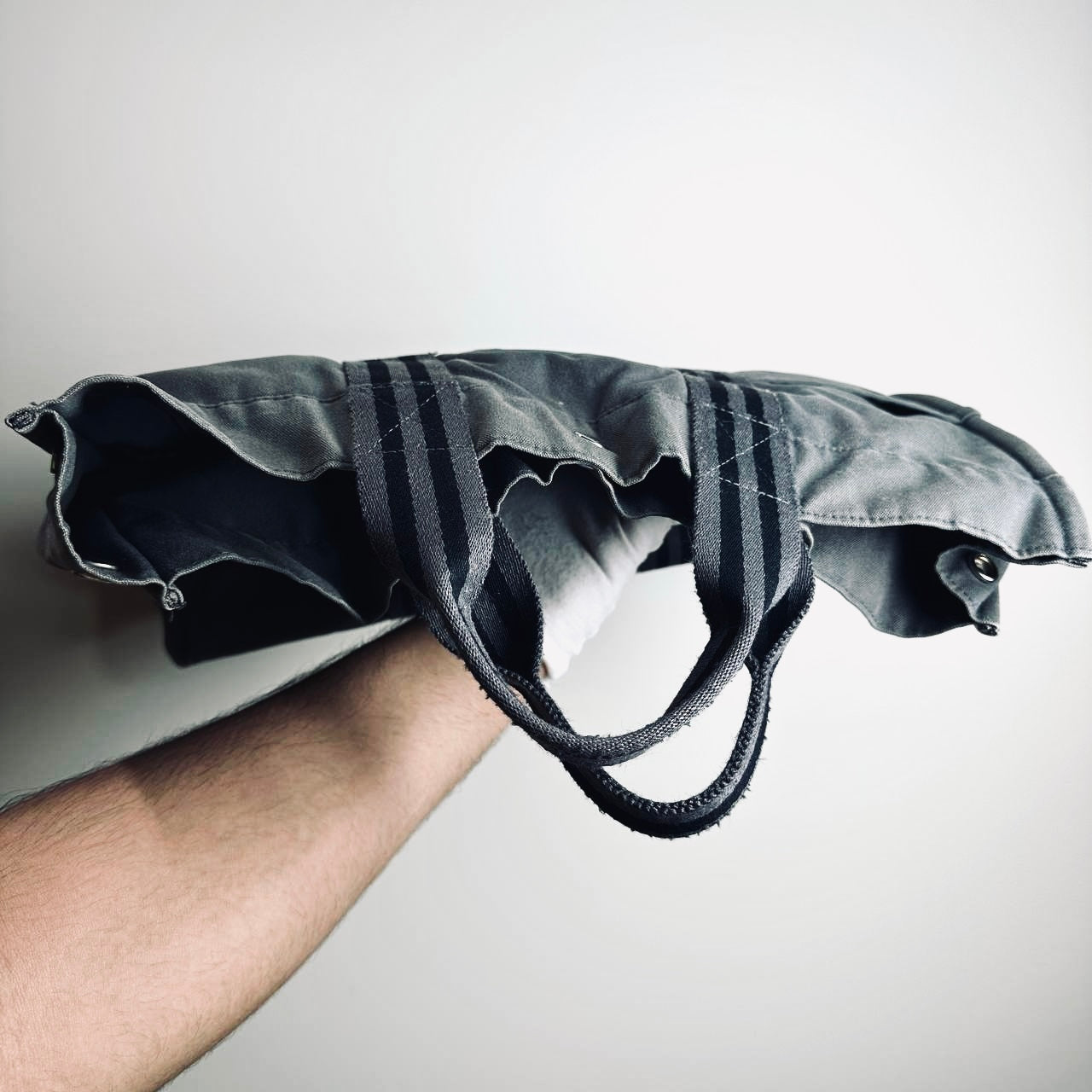 Hermes Dark Grey Herline Fourre Fool Toile MM Structured Shopper Tote Bag