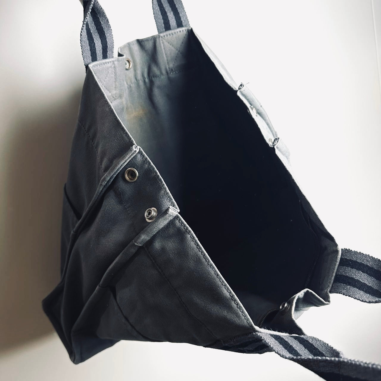 Hermes Dark Grey Herline Fourre Fool Toile MM Structured Shopper Tote Bag