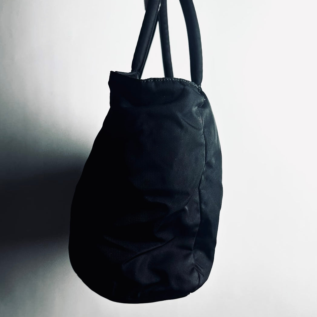 Prada Black Tessuto Classic Monogram Logo Shopper City Nylon Shoulder Tote Bag