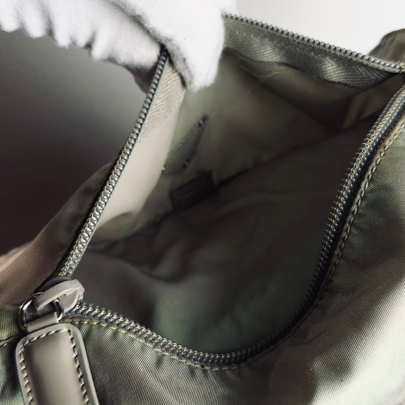 Prada Sage Green Khaki Tessuto Monogram Logo Nylon & Leather Flap Shoulder Sling Bag