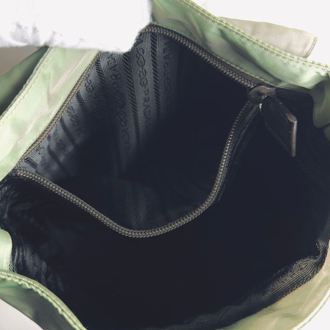 Prada Sage Green Khaki Tessuto Monogram Logo Nylon & Leather Flap Shoulder Sling Bag