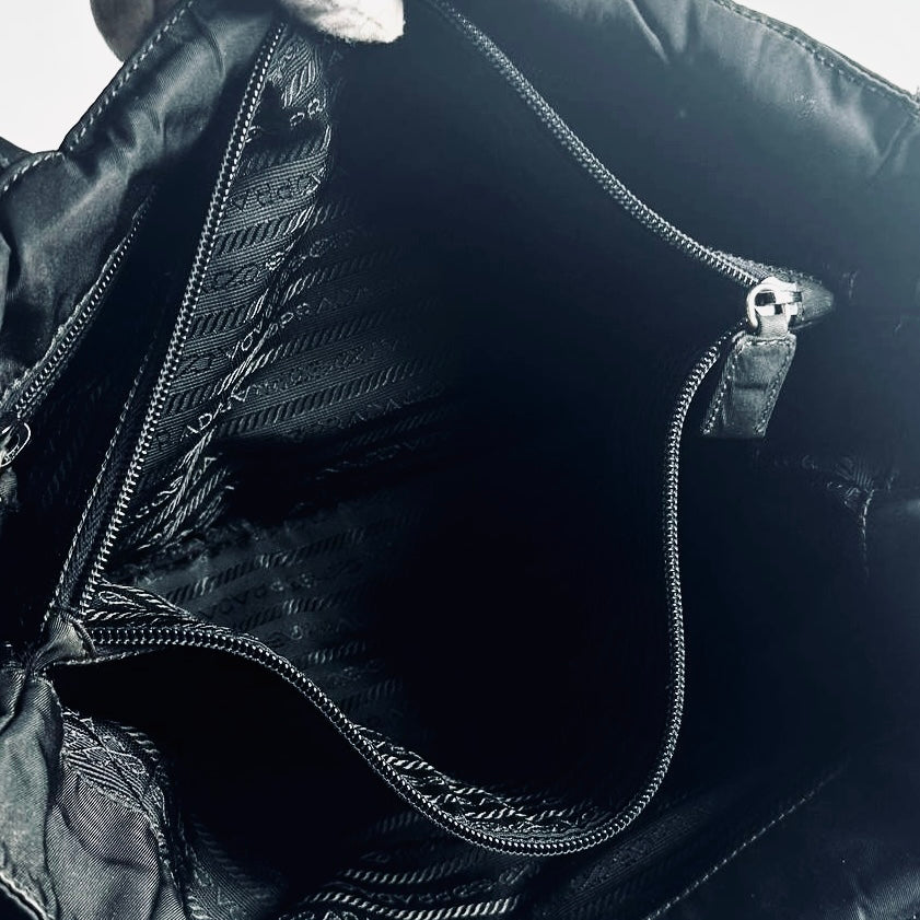 Prada Black Tessuto Classic Monogram Logo Shopper City Nylon Shoulder Tote Bag