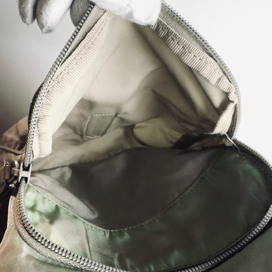 Prada Sage Green Khaki Tessuto Monogram Logo Nylon & Leather Flap Shoulder Sling Bag