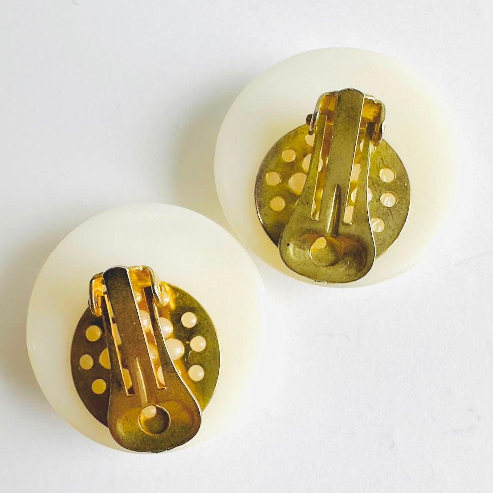 Chanel Gold Giant CC Monogram Logo Large Round Vintage Clip On Earrings