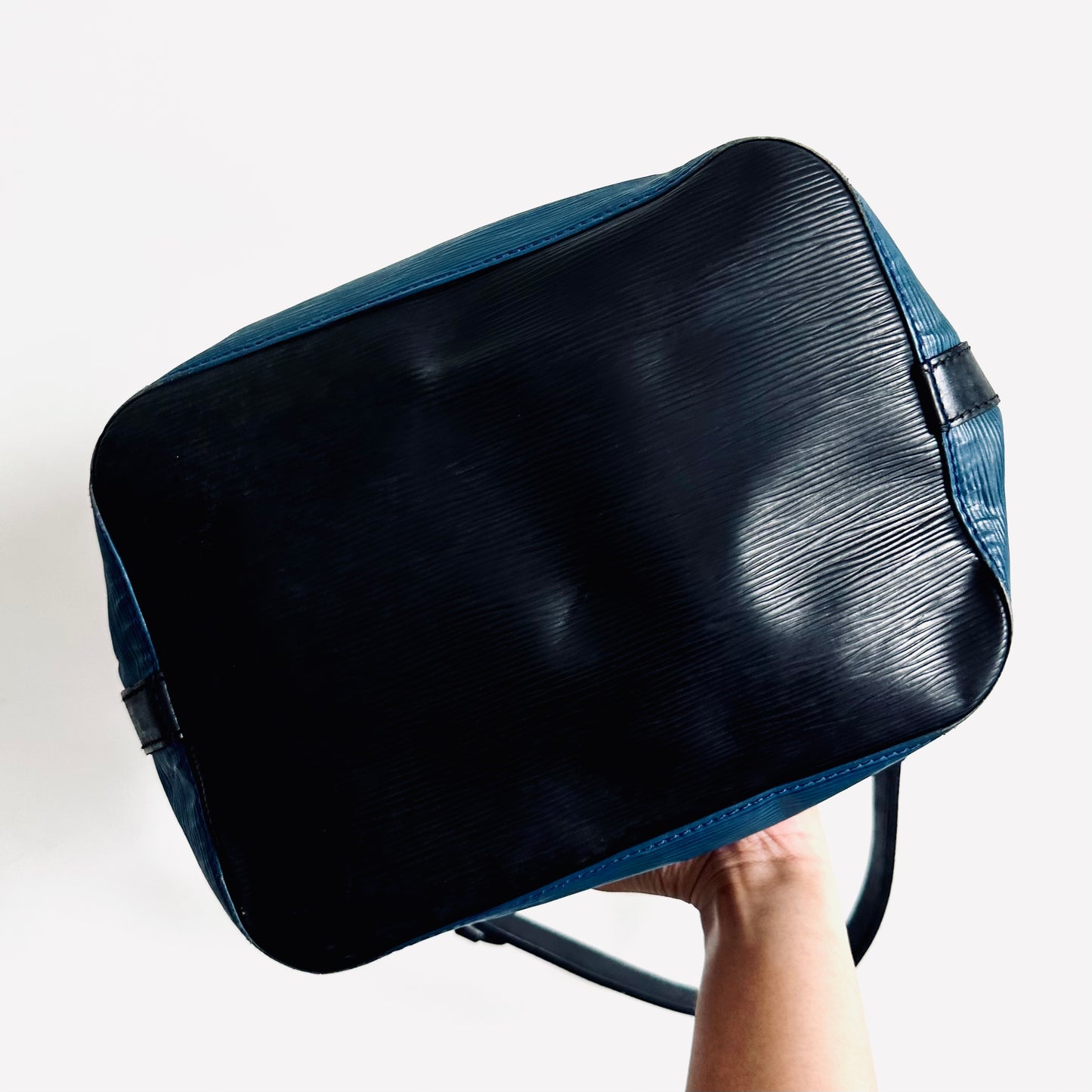 Louis Vuitton LV Blue / Black GHW Epi Leather Petit Noe Monogram Logo Shoulder Sling Bucket Tote Bag