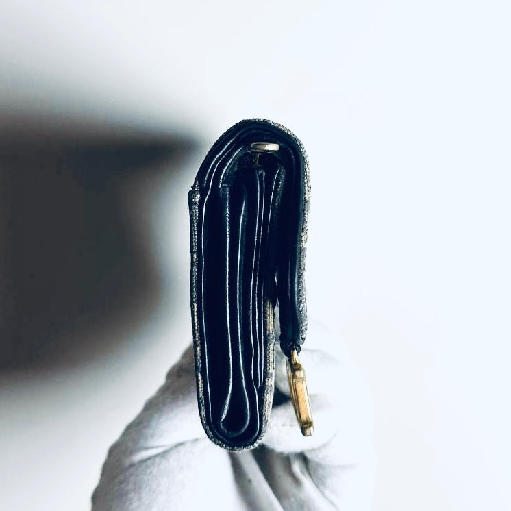 Christian Dior CD Saddle Lotus Navy Blue GHW Oblique Monogram Logo Flap Trifold Compact Wallet