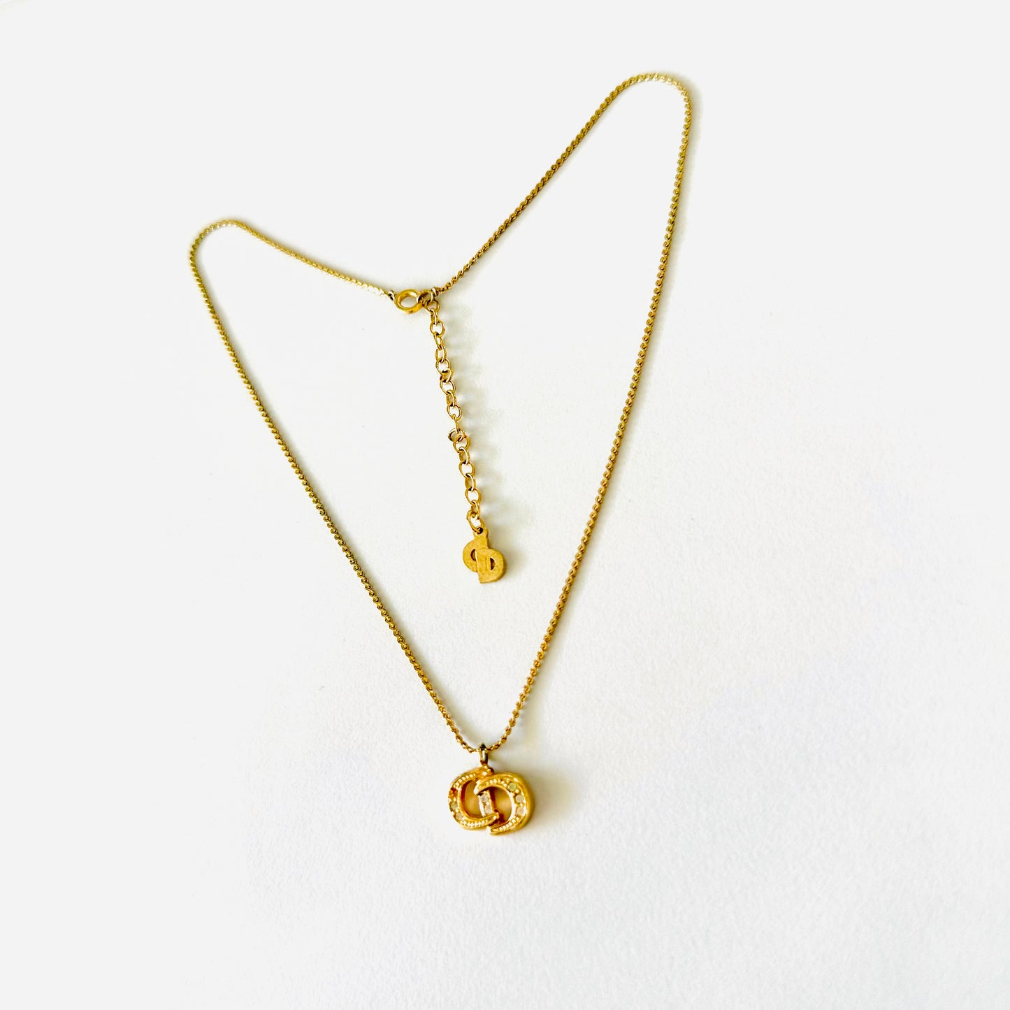 Christian Dior CD Gold & Crystals Monogram Logo Classic Vintage Necklace