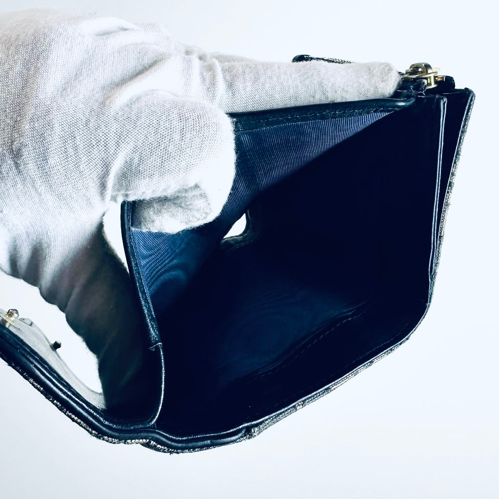 Christian Dior CD Saddle Lotus Navy Blue GHW Oblique Monogram Logo Flap Trifold Compact Wallet