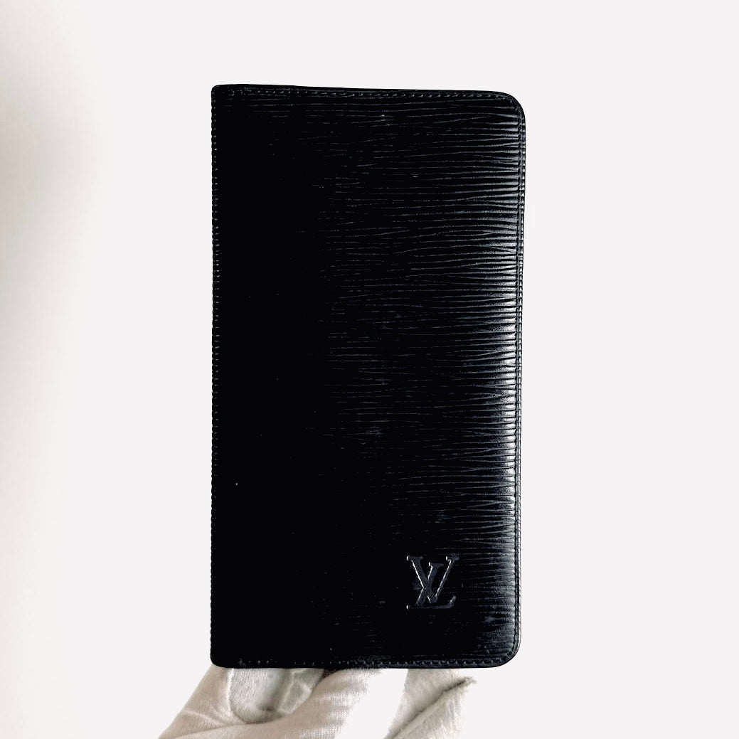 Louis Vuitton LV Porte Yen Brazza Black Epi Leather Monogram Logo Long Bifold Flap Slim Wallet