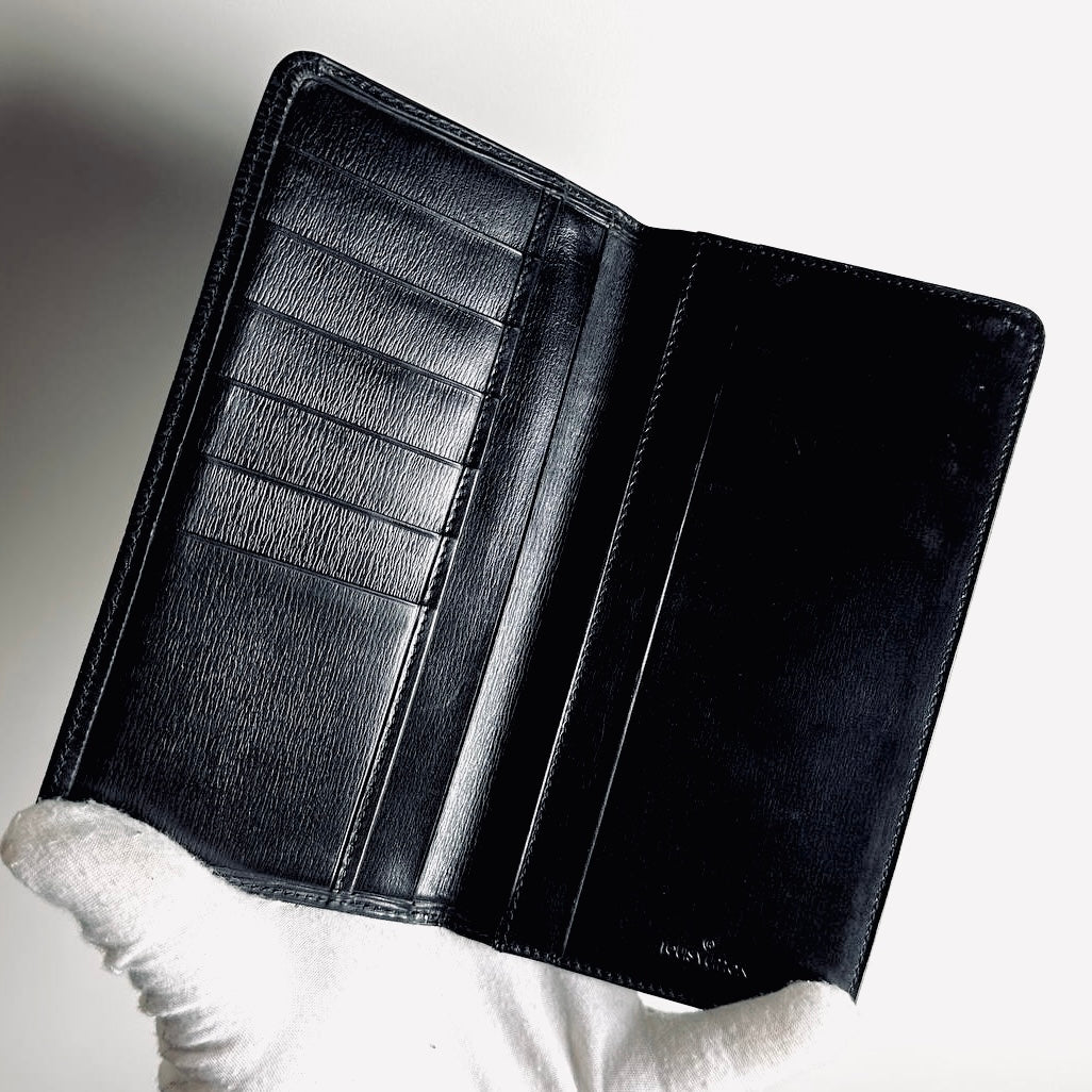 Louis Vuitton LV Porte Yen Brazza Black Epi Leather Monogram Logo Long Bifold Flap Slim Wallet