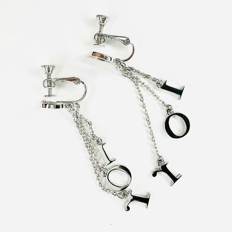 Christian Dior CD Silver & Crystals Giant Monogram Logo Stainless Steel Dangling Stud Earrings