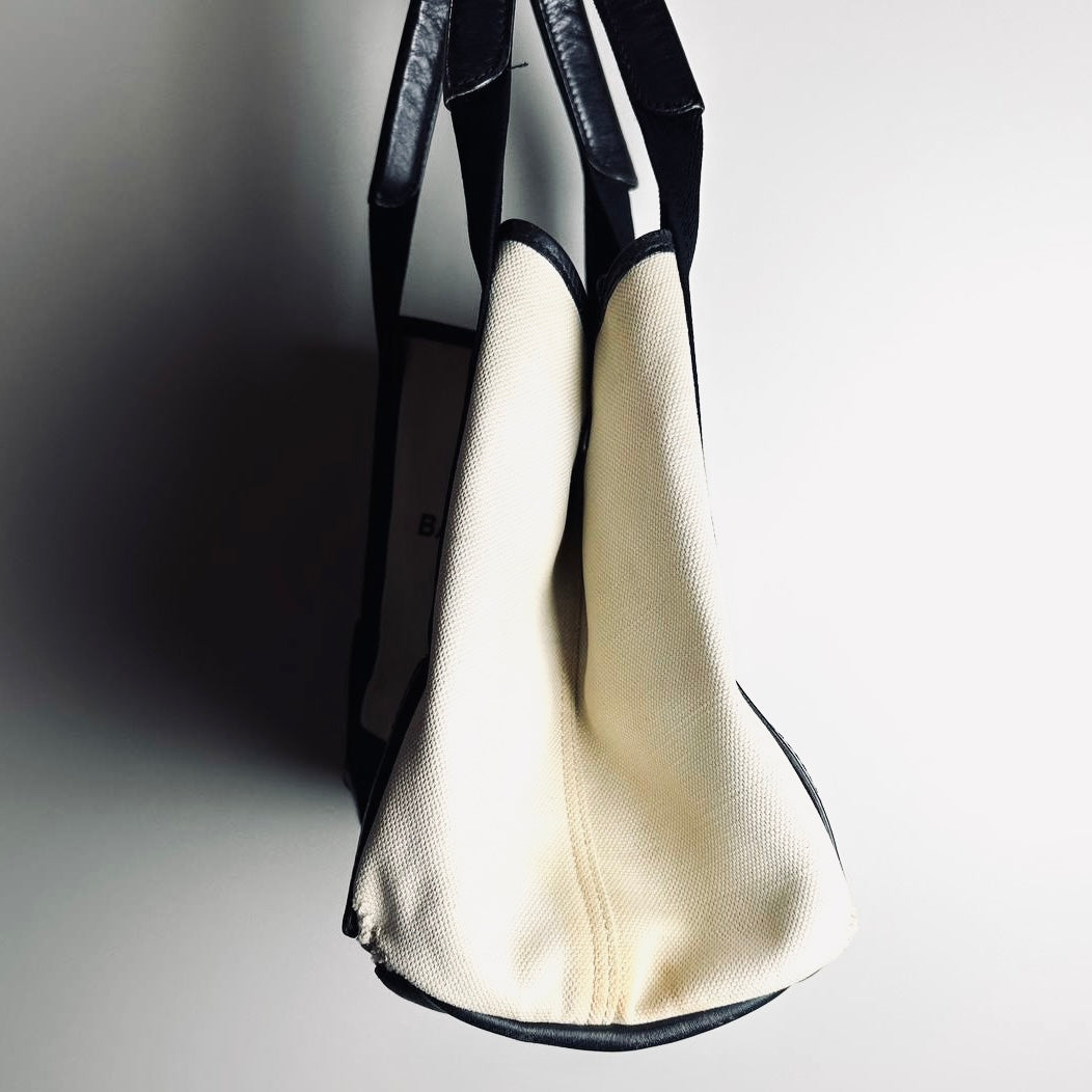 Balenciaga Cabas Black / White Logo Small S Structured Shoulder Tote Bag With Pouch